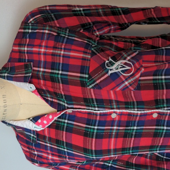 Victoria's Secret, Button down, Red/Green/Navy Plaid Night Shirt, Sz. Small, 33" - Picture 3 of 10